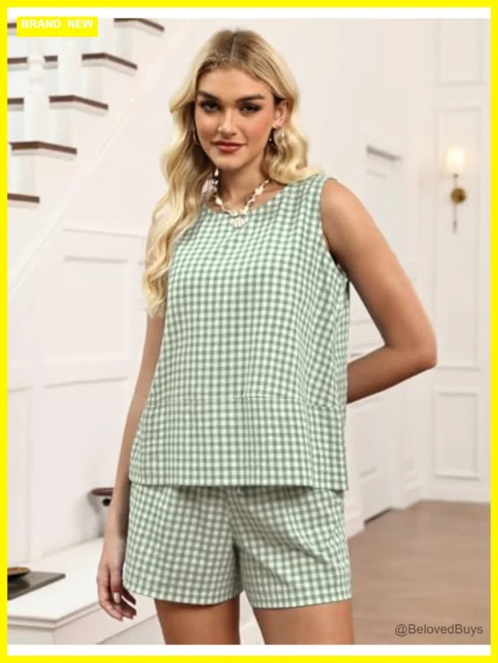 Women's 2 Piece Shorts Set Cotton Sleeveless Tank Top with Pockets